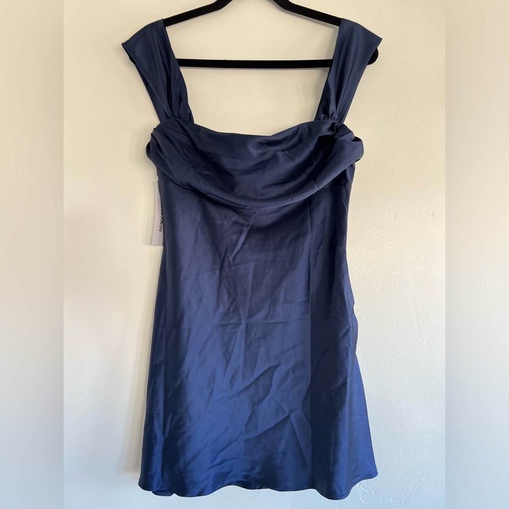 NWT Zabbarra Off The Shoulder Navy Mini Dress Princess Polly US 10 / AU 14